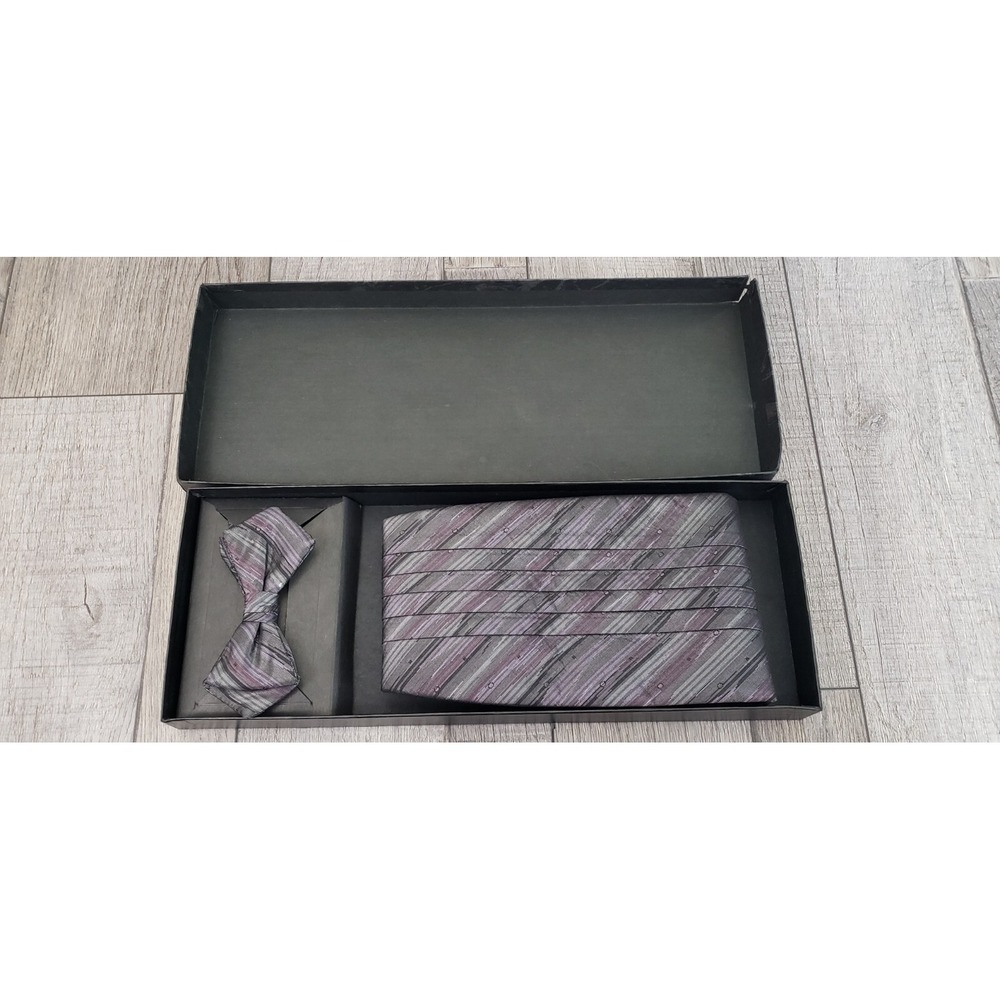 After Six  Diamond bow tie & cummerbund set S/M 28-36 USA  Purple Grey Black